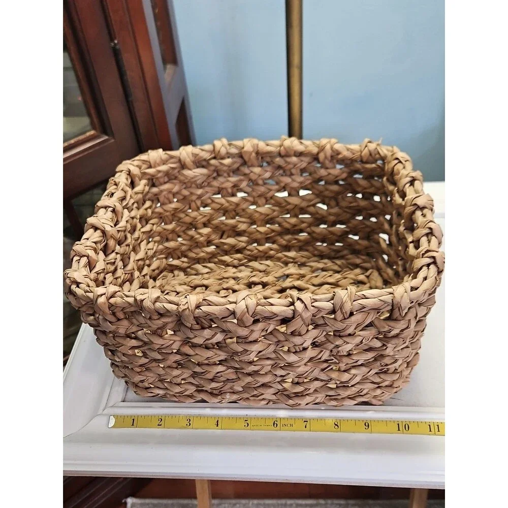 Woven Natural and Pastel Rectangular Storage Basket Set
